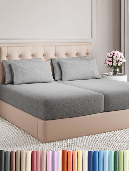 Picture of Split King 7 Piece Sheet Set - Breathable & Cooling Sheets - Hotel Luxury Bed Sheets - 1 Flat Sheet, 2 Fitted Sheets & 4 Pillowcases - Easy Fit, Soft & Wrinkle Free - Split King Heathered Grey Sheets