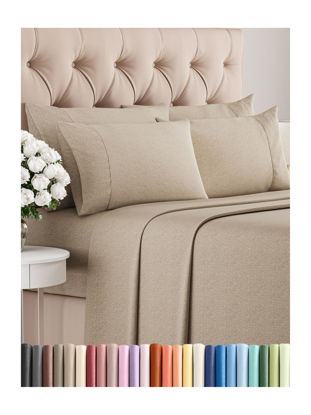 Picture of Cal King 6 Piece Sheet Set - Breathable & Cooling Sheets - Hotel Luxury Bed Sheets - 1 Flat Sheet, 1 Fitted Sheet & 4 Pillowcases - Easy Fit, Soft & Wrinkle Free - Cal King Heathered Beige Sheets