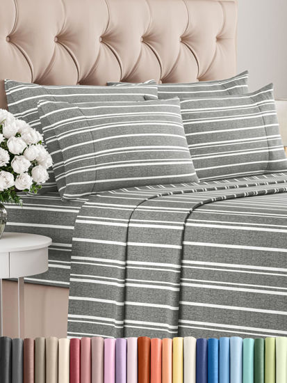 Picture of Cal King 6 Piece Sheet Set - Breathable & Cooling Sheets - Hotel Luxury Bed Sheets - 1 Flat Sheet, 1 Fitted Sheet & 4 Pillowcases - Easy Fit, Soft & Wrinkle Free - Cal King Grey Stripes Sheets