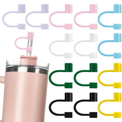 Picture of Velaco 14Pcs 0.4in/10mm Diameter Silicone Straw Covers Cap Compatible with Stanley 20 30&40 Oz Cup, Straw Toppers for Stanley 40 Oz Tumbler with Handle, Dust-Proof Straw Caps for Water Bottle