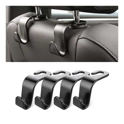 Picture of Car Back Seat Headrest Hooks, 4 Pack Black Stylish Back Seat Hanger for Car Handbag Clothes Coats Grocery Bags, Car Interior Accessories (Black2)