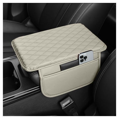 Picture of Upgraded Car Center Console Cover,Microfiber Leather Car Armrest Cover Cushion with 2 Storage Bags,Universal Car Armrest Storage Box Car Interior Accessories for Most Vehicles (Light Beige)