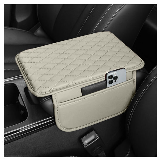 Picture of Upgraded Car Center Console Cover,Microfiber Leather Car Armrest Cover Cushion with 2 Storage Bags,Universal Car Armrest Storage Box Car Interior Accessories for Most Vehicles (Light Beige)
