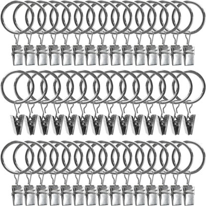 Picture of AMZSEVEN 44 Pack Metal Curtain Rings with Clips, Drapery Clips with Rings, Drapes Rings 1 in I D, Fits Diameter 6/8 in Curtain Rod, Silver
