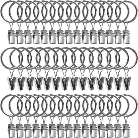 Picture of AMZSEVEN 44 Pack Metal Curtain Rings with Clips, Drapery Clips with Rings, Drapes Rings 1 in I D, Fits Diameter 6/8 in Curtain Rod, Silver