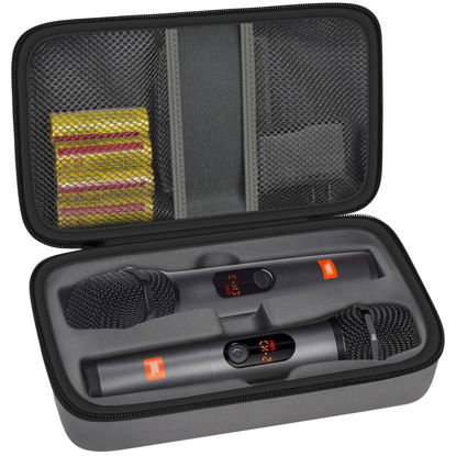 Picture of Wireless Microphone Case Compatible with JBL Wireless Two Microphone System/ for JBL PartyBox Wireless Mic, Handheld Dual Mic Travel Bag for Singing or Karaoke for Receiver, Adapter, Batteries-Grey