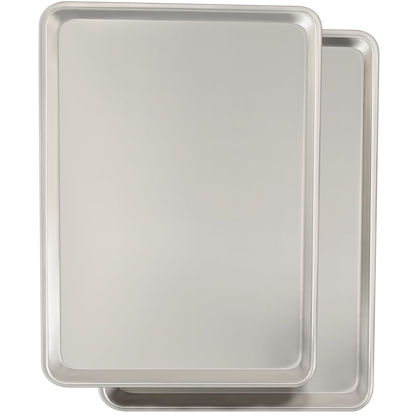 Picture of Commercial Quality Baking Sheet Pan Set, Natural Aluminum Cookie Sheet, Umite Chef Warp Resistant Nonstick Baker's Half Sheet Pan, Large Thick Cookie Tray Pans for Baking, Roasting(2 Pack, 18X13Inch)