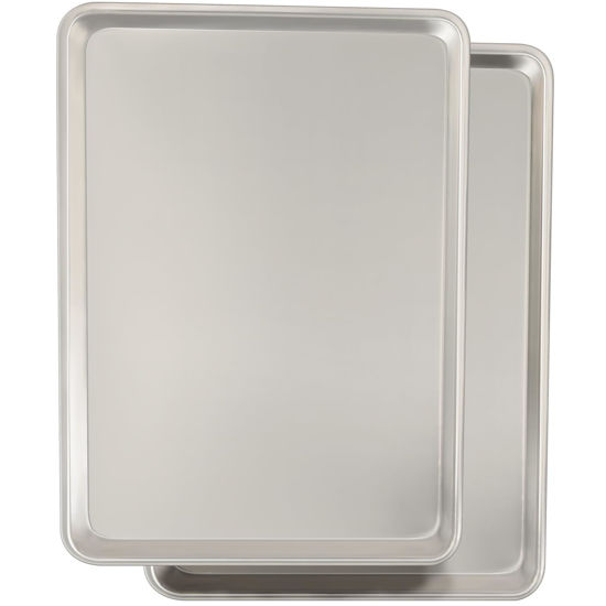Picture of Commercial Quality Baking Sheet Pan Set, Natural Aluminum Cookie Sheet, Umite Chef Warp Resistant Nonstick Baker's Half Sheet Pan, Large Thick Cookie Tray Pans for Baking, Roasting(2 Pack, 18X13Inch)