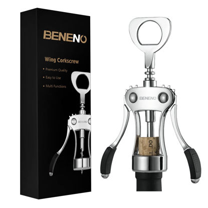Picture of Wine Opener, Zinc Alloy Premium Wing Corkscrew Wine Bottle Opener with Multifunctional Bottles Opener, Sharp Corkscrew with Ergonomic Non-slip Wing Handle, Upgrade