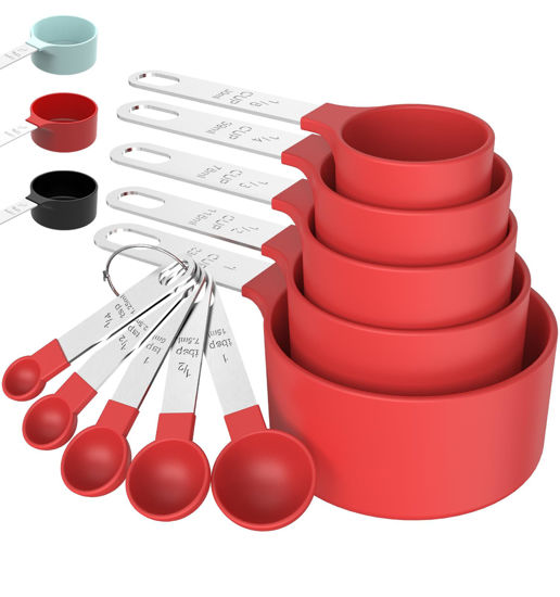 Picture of TILUCK Measuring Cups & Spoons Set, Stackable Cups and Spoons, Nesting Measure Cups with Stainless Steel Handle, Kitchen Gadgets for Cooking & Baking (Red)