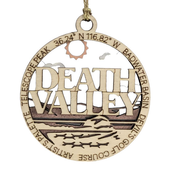 Picture of Death Valley National Park Handcrafted Wood Christmas Ornament - 3" Laser Cut Souvenir with Desert Scene