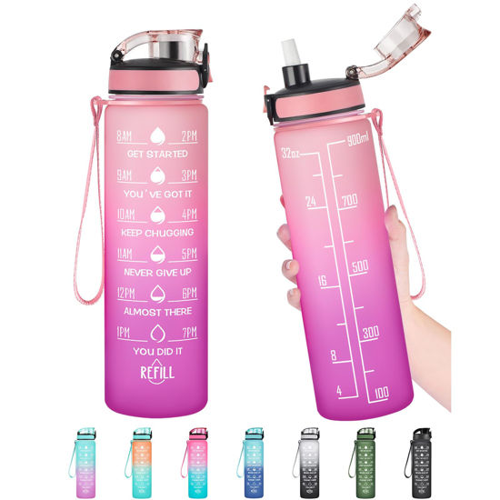 Picture of Enerbone Water Bottle, Leakproof BPA & Toxic Free, Motivational Water Bottle with Times to Drink and Straw, Fitness Sports Water Bottle with Strap for Office, Gym, Outdoor Sports