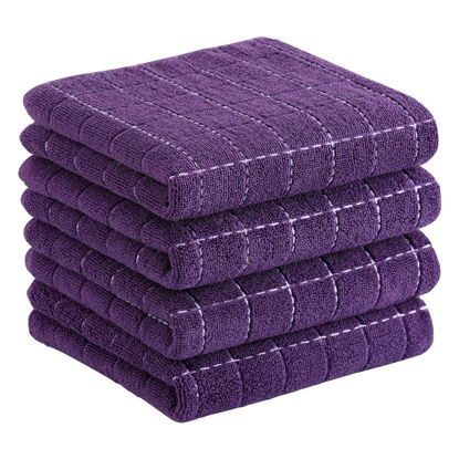 Picture of Homaxy 100% Cotton Terry Kitchen Towels(Purple, 13 x 28 inches), Checkered Designed, Soft and Super Absorbent Dish Towels, 4 Pack