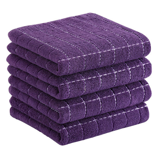 Picture of Homaxy 100% Cotton Terry Kitchen Towels(Purple, 13 x 28 inches), Checkered Designed, Soft and Super Absorbent Dish Towels, 4 Pack