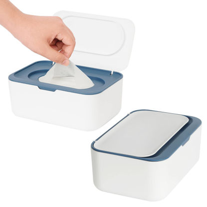 Picture of 2 Pack Wipes Dispenser, Wipe Holder for Baby & Adult, Seposeve Refillable Wipe Container, Keeps Wipes Fresh, One-Handed Operation. Non-Slip, Easy Open/Close Wipes Pouch Case(2 Blue)