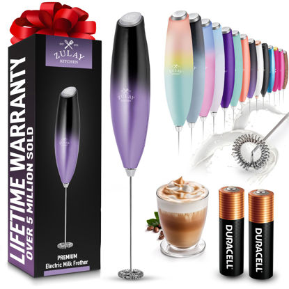 Picture of Zulay Kitchen Milk Frother Wand (2 Duracell Batteries Included) - Handheld Milk Frother - Easy-Clean Milk Frother Wand & Drink Mixer - Electric Coffee Frother for Frappe, Matcha - Galaxy