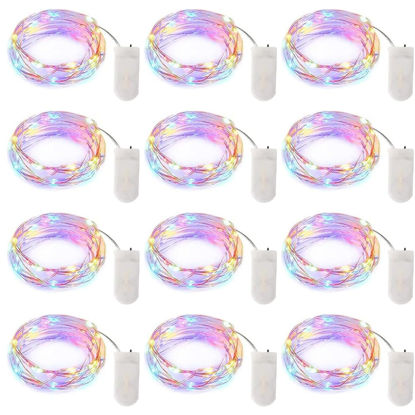 Picture of Brightown 12 Pack Multi-Color Fairy Lights Battery Operated String Lights - 7ft 20 LED Waterproof Short Micro Firefly Lights for Christmas Decor, DIY Craft, Wedding Table Centerpieces, Flowers