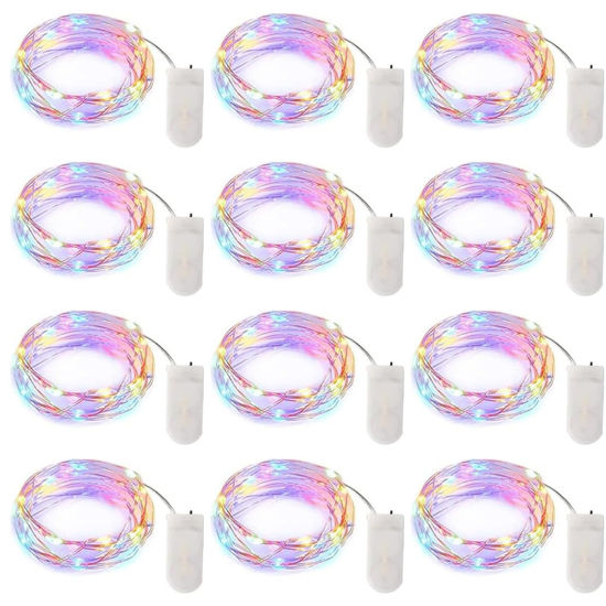 Picture of Brightown 12 Pack Multi-Color Fairy Lights Battery Operated String Lights - 7ft 20 LED Waterproof Short Micro Firefly Lights for Christmas Decor, DIY Craft, Wedding Table Centerpieces, Flowers