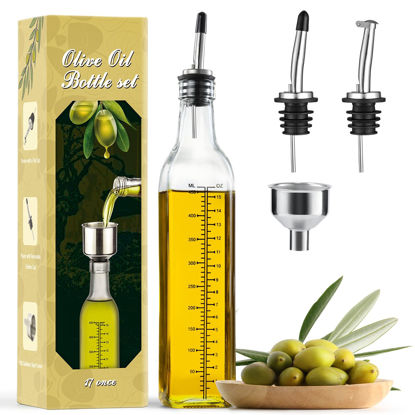 Picture of AOZITA 17oz Glass Olive Oil Dispenser Bottle - 500ml Clear -Oil & Vinegar Cruet with Pourers and Funnel - Olive Oil Carafe Decanter for Kitchen