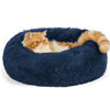 Picture of Bedsure Calming Cat Beds for Indoor Cats - Small Cat Bed Washable 20 inches, Anti-Slip Round Fluffy Plush Faux Fur Pet Bed, Fits up to 15 lbs Pets, Navy