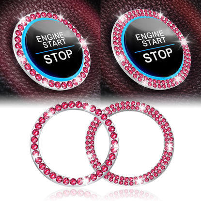 Picture of LivTee 2 PCS Crystal Combinatorial Rhinestone Car Engine Start Decoration Ring, Push to Start Button Cover/Sticker, Bling Car Interior Accessories for Women, Key Ignition&Knob Bling Ring, Red