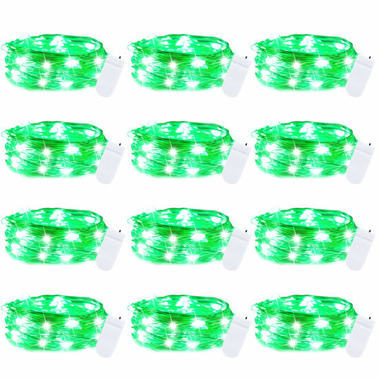 Picture of Brightown 12 Pack St. Patrick's Day LED Fairy Lights Battery Operated String Lights Waterproof Silver Wire 7 ft 20 LED Firefly Starry Moon Lights for DIY Wedding Party Bedroom Patio