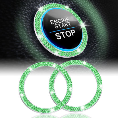 Picture of LivTee 2 PCS Crystal Double Rhinestone Car Engine Start Stop Decoration Ring, Push to Start Button Cover/Sticker, Bling Car Interior Accessories for Women, Key Ignition&Knob Bling Ring, Light Green