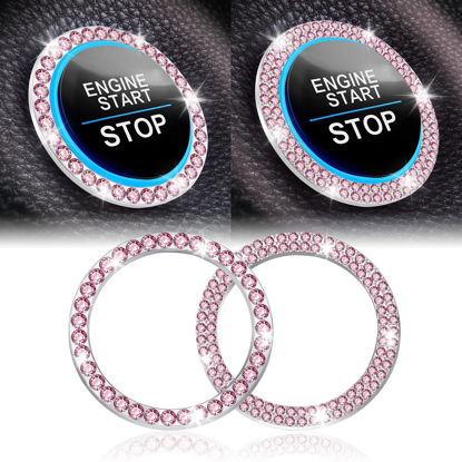 Picture of LivTee 2 PCS Crystal Combinatorial Rhinestone Car Engine Start Decoration Ring, Push to Start Button Cover/Sticker, Bling Car Interior Accessories for Women, Key Ignition&Knob Bling Ring, Pink