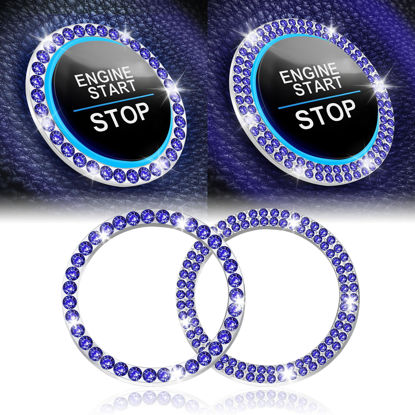 Picture of LivTee 2 PCS Crystal Combinatorial Rhinestone Car Engine Start Decoration Ring, Push to Start Button Cover/Sticker, Bling Car Interior Accessories for Women, Key Ignition&Knob Bling Ring, Dark Blue