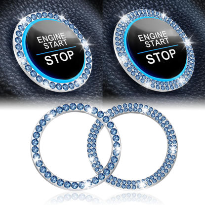 Picture of LivTee 2 PCS Crystal Combinatorial Rhinestone Car Engine Start Decoration Ring, Push to Start Button Cover/Sticker, Bling Car Interior Accessories for Women, Key Ignition&Knob Bling Ring, Light Blue