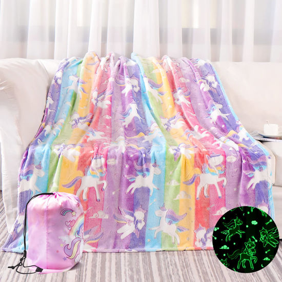 Picture of LIFEYJ Glow in The Dark Blanket Unicorns Gifts for Girls, Soft Blanket 3 4 5 6 7 8 9 10 Year Old Girl Gifts, Toddler Girls Toys Age 6-8, Gifts for Girls for Birthday Gifts, 50"x60"