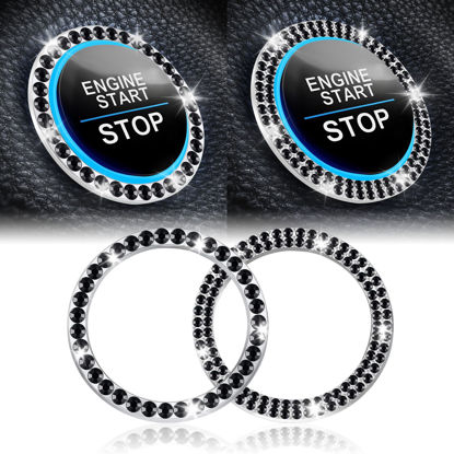 Picture of LivTee 2 PCS Crystal Combinatorial Rhinestone Car Engine Start Decoration Ring, Push to Start Button Cover/Sticker, Bling Car Interior Accessories for Women, Key Ignition&Knob Bling Ring, Black