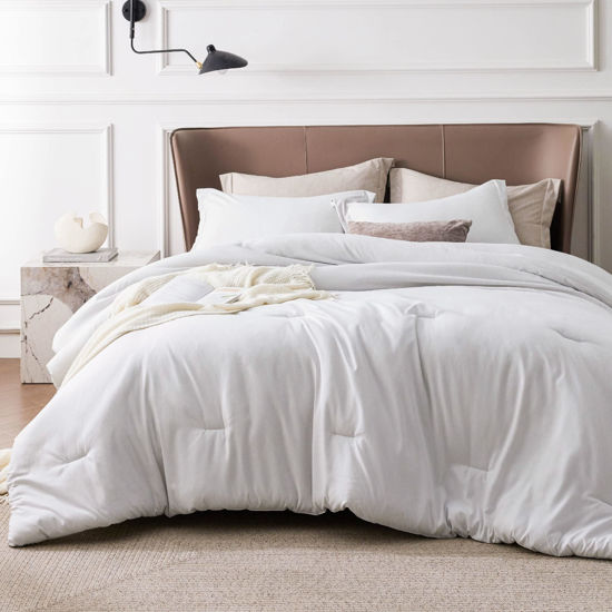Picture of Bedsure Twin/Twin XL Comforter Set Dorm Bedding - Grayish White Twin Extra Long Comforter, Soft Bedding for College, Cationic Dyed Bedding Set, 1 Comforter (68"x88") and 1 Pillow Sham (20"x26"+2")