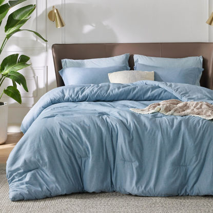 Picture of Bedsure Twin/Twin XL Comforter Set Dorm Bedding - Storm Blue Twin Extra Long Comforter, Soft Bedding for College, Cationic Dyed Bedding Set, 1 Comforter (68"x88") and 1 Pillow Sham (20"x26"+2")