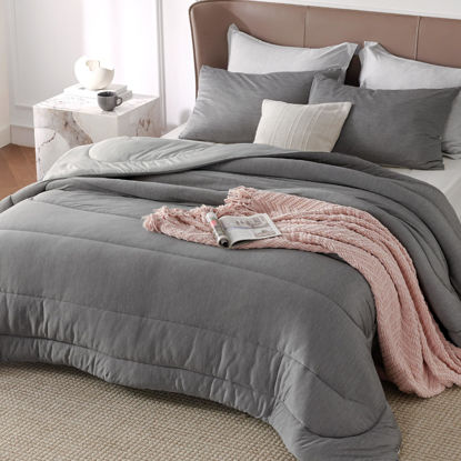 Picture of Bedsure Twin/Twin XL Comforter Set - Reversible Cooling and Warm Bed Set, Light Grey All-Season Cooling Comforter, 2 Pieces, Includes 1 Twin/Twin Extra Long Comforter & 1 Pillow Case