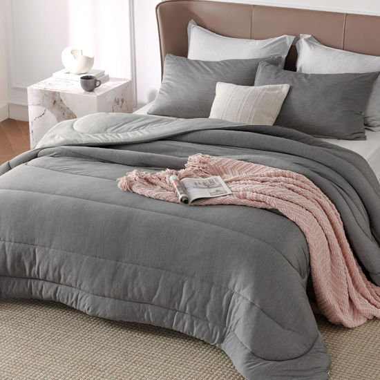 Picture of Bedsure Twin/Twin XL Comforter Set - Reversible Cooling and Warm Bed Set, Light Grey All-Season Cooling Comforter, 2 Pieces, Includes 1 Twin/Twin Extra Long Comforter & 1 Pillow Case