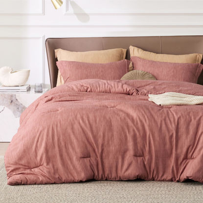 Picture of Bedsure Full Comforter Set - Pink Clay Comforter Full Size, Soft Bedding for All Seasons, Cationic Dyed Bedding Set, 3 Pieces, 1 Comforter (82"x86") and 2 Pillow Shams (20"x26"+2")