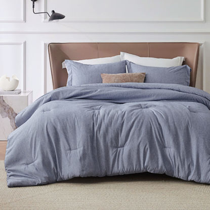 Picture of Bedsure Full Comforter Set - Blue Full Size Comforter, Soft Bedding for All Seasons, Cationic Dyed Bedding Set, 3 Pieces, 1 Comforter (82"x86") and 2 Pillow Shams (20"x26"+2")