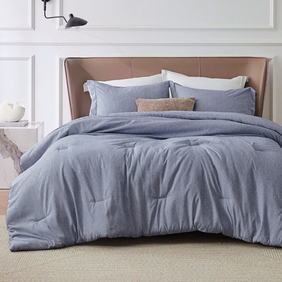 Picture of Bedsure King Size Comforter Set - Blue King Comforter Set, Soft Bedding for All Seasons, Cationic Dyed Bedding Set, 3 Pieces, 1 Comforter (104"x90") and 2 Pillow Shams (20"x36"+2")