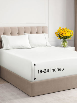 Picture of Extra Deep Twin XL Sheet Set - 4 Piece Breathable & Cooling Sheets - Hotel Luxury Bed Sheets Set - Easy Fit - Soft, Wrinkle Free & Comfy Sheets Set - Antique White Sheet Set w/Extra Deep Pockets