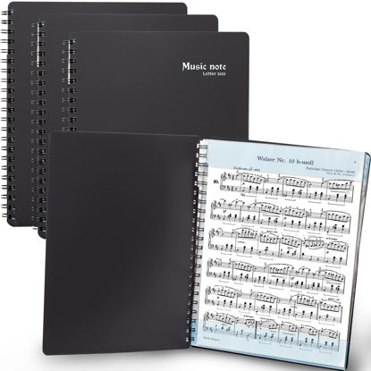 Picture of MECCALINE Sheet Music Folder (3 Pack, Black) - 40 Sleeves Display 80 Pages Spiral Binder Organizer for Music Stand - Fits Letter Size 8.5 x 11 Inch - Direct Page Writing with Detachable Name Tag