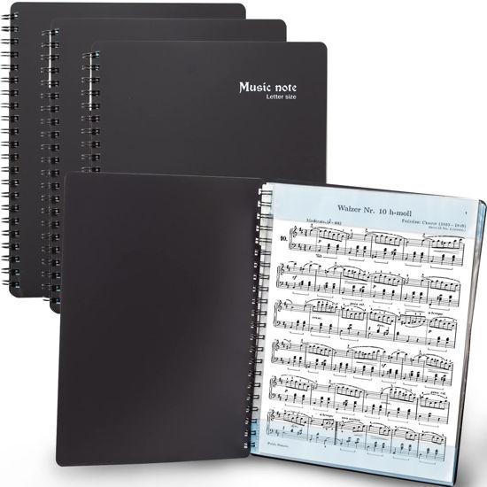 Picture of MECCALINE Sheet Music Folder (3 Pack, Black) - 40 Sleeves Display 80 Pages Spiral Binder Organizer for Music Stand - Fits Letter Size 8.5 x 11 Inch - Direct Page Writing with Detachable Name Tag