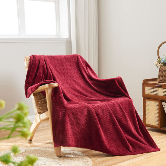 Picture of NEWCOSPLAY Super Soft Twin Blanket Red Premium Silky Flannel Fleece Leaves Pattern Lightweight Bed Blanket All Season Use (Red, Twin(60"x80"))