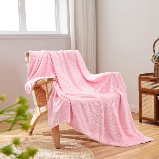 Picture of NEWCOSPLAY Super Soft Twin Blanket Pink Premium Silky Flannel Fleece Leaves Pattern Lightweight Bed Blanket All Season Use (Pink, Twin(60"x80"))