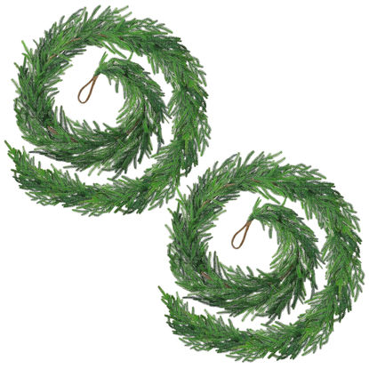 Picture of 2 Pack Christmas Real Touch Norfolk Pine Garland Table Garland, 6ft Artificial Faux Greenery Garlands for Mantle Indoor Home Decor Xmas Holiday Seasonal