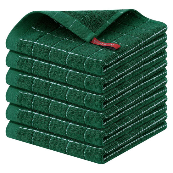 Picture of Homaxy 100% Cotton Terry Kitchen Dish Cloths, Ultra Soft and Absorbent Dish Towels for Kitchen, Perfect for Drying and Washing Dishes, 6 Pack, 12 x 12 Inches, Dark Green
