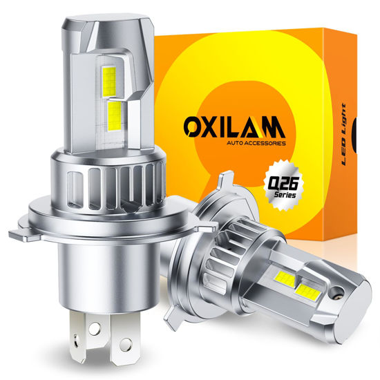 Picture of OXILAM H4 9003 Light Bulb, 20000LM 600% Brighter, 6500K Cool White, Mini 1:1 Size Design, Canbus Error Plug-and-Play H4 9003 HB2 Light Bulb, Pack of 2