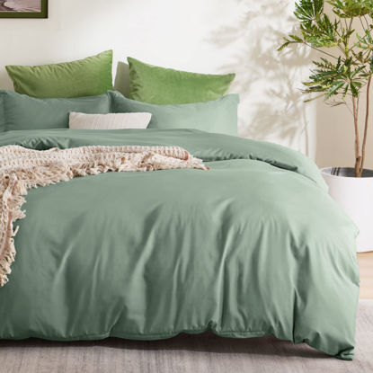 Picture of Bedsure Sage Green Duvet Cover Full Size - Soft Double Brushed Duvet Cover for Kids with Zipper Closure, 3 Pieces, Includes 1 Duvet Cover (80"x90") & 2 Pillow Shams, NO Comforter