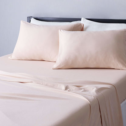 Picture of Amazon Basics 4 Piece Bed Sheet Set, 100% Cotton Jersey, Includes Super Soft, Flat and Fitted Sheets, Pillowcase, Full, Blush, Solid