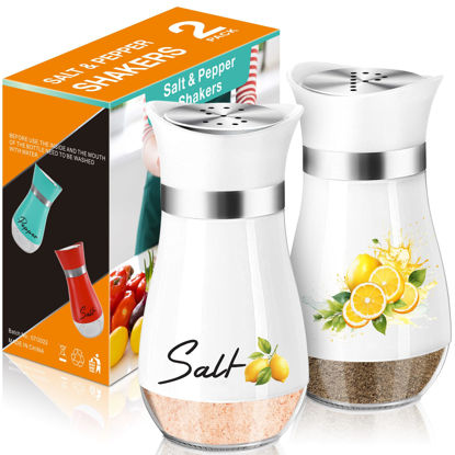 Picture of Lemon Salt and Pepper Shakers Set,4 oz Glass Bottom Salt Pepper Shaker with Stainless Steel Lid Kitchen Decor and Accessories Farmhouse Gifts Refillable Design(Lemon)